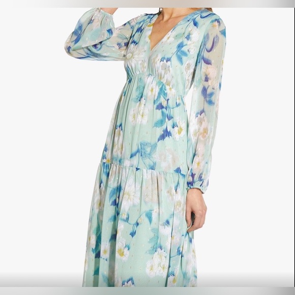 Adrianna Papell Dresses & Skirts - NWT Adrianna Papell Dress, floral Chiffon Maxi 16W aqua, teal, white long sleeve
